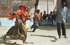 veiled Somali girls play soccer